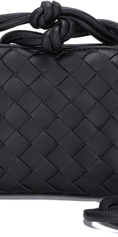 Black Woven Leather Crossbody Bag