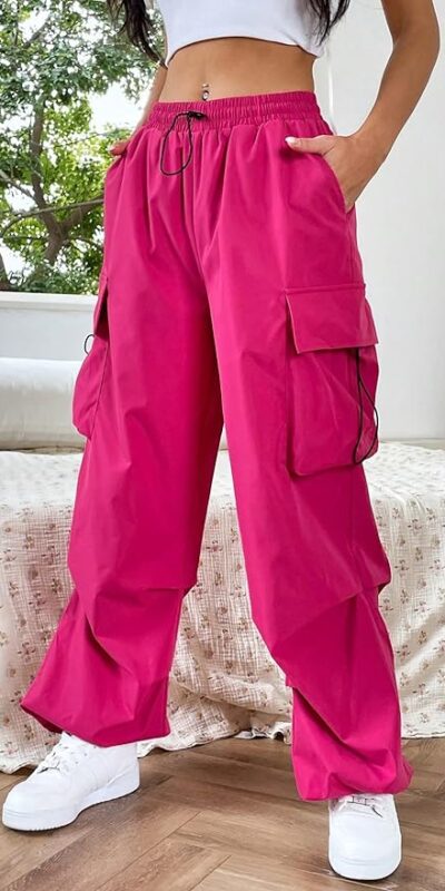 pink baggy drawstring cargo pants