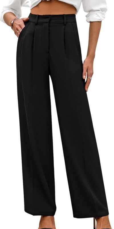 Stylish High Waisted Wide Leg Work Pants with Pockets