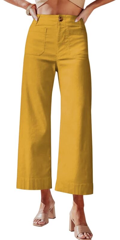 Miduo Women's High Waisted Wide Leg Cropped Pants with Pockets