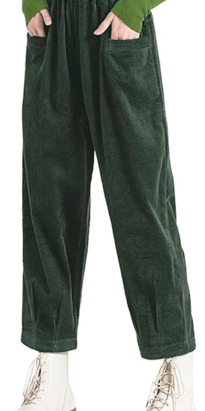 Women's Corduroy Baggy Pants Elastic Waist Harem Pant with Pockets