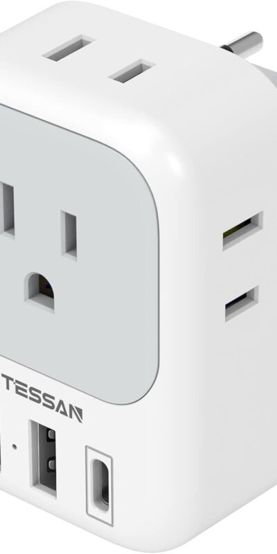 TESSAN European Travel Plug Adapter USB C, 4 AC Outlets, 3 USB Ports