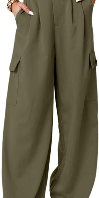 Dokotoo Women's High Waisted Wide Leg Cargo Pants, 4-Pocket