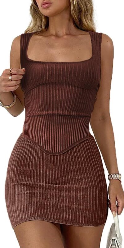 CHYRII Square Neck Two Piece Outfit Set - Sexy Summer Mini Dress