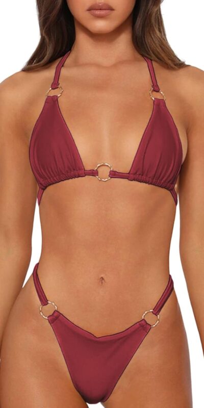 Women's Sexy 2-Piece Spaghetti Strap Bikini Set - Solid Color