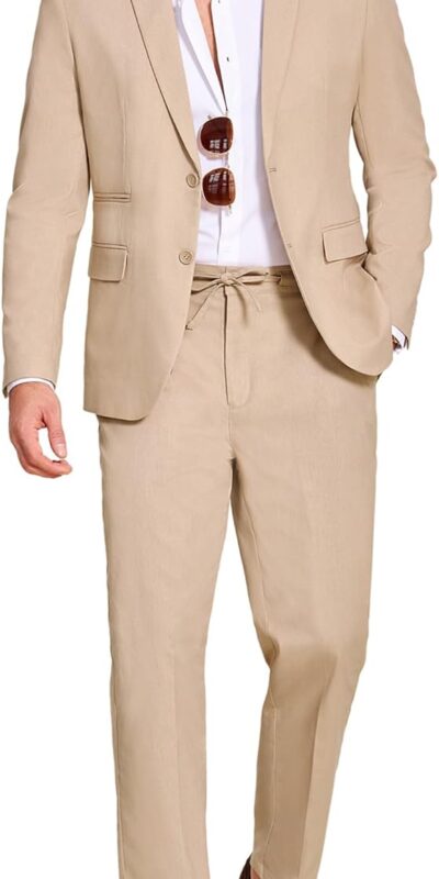 COOFANDY Men's Linen Suit Set Regular Fit Lightweight Casual
