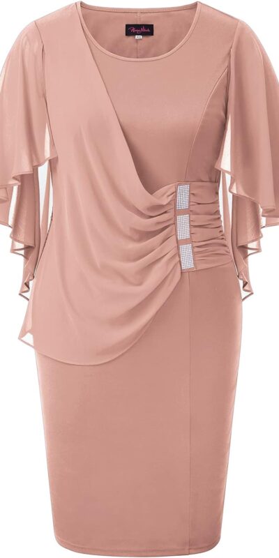 Hanna Nikole Plus Size Chiffon Ruffle Sleeve Pencil Dress