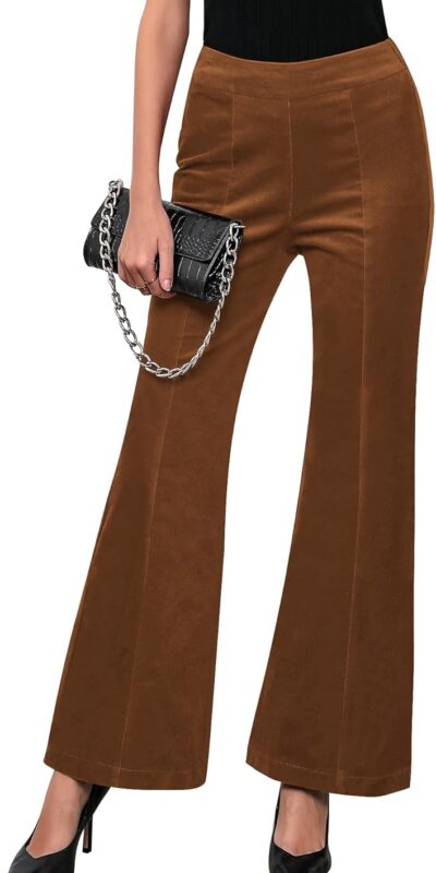 Women's Corduroy Flare Pants High Waisted Wide Leg Trousers