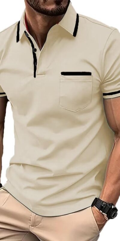 2024 Men’s Color Block Slim Fit Polo Shirt with Pocket