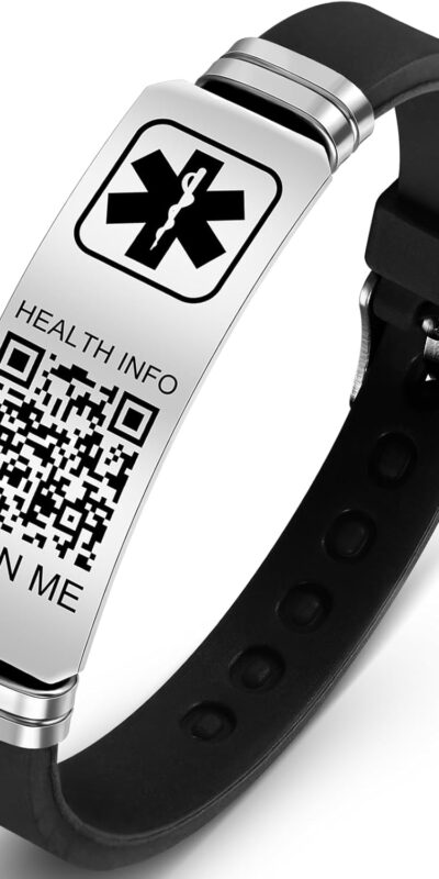 Waterproof Silicone Medical Bracelet with QR Code ID - Fits Up to 9 inches