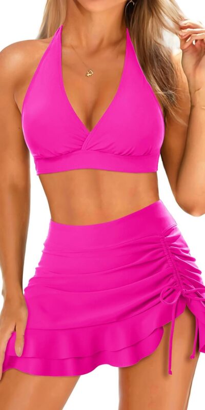 Yonique High Waisted Bikini with Skirt Two Piece Swimsuit
