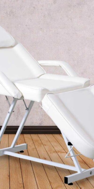 Paddie 3-Section Folding Massage Bed, Adjustable Tattoo Table, 73inch Facial Chair, White, Professional Grade