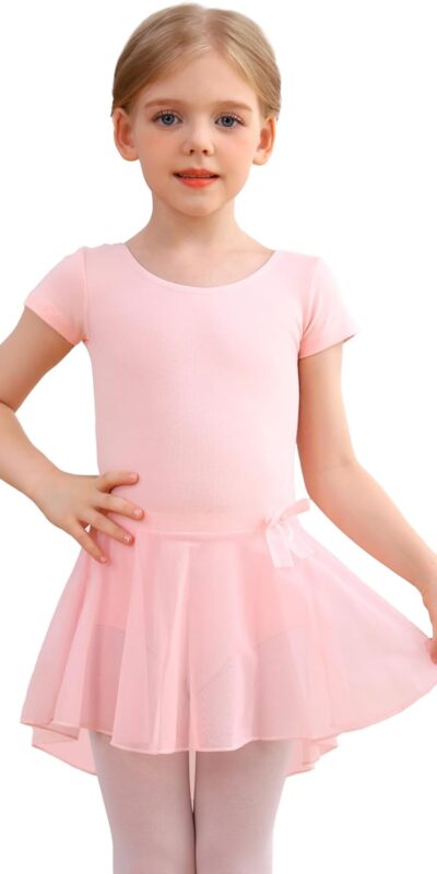 MdnMd Ballet Leotards with Skirt Toddler Girls Dance Ballerina Outfit Dresses Short Sleeve