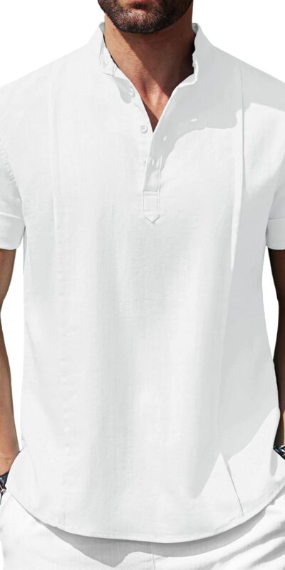 COOFANDY Men's Linen Henley Casual Summer T-Shirt