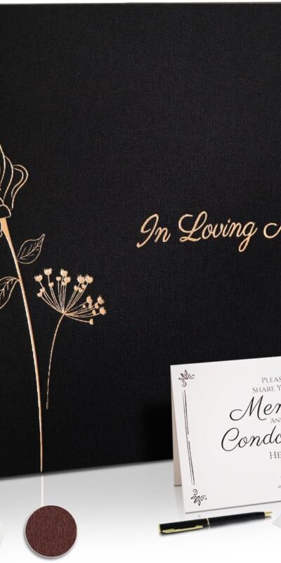 Memorial Service Guest Book Set - Elegant Black Linen Cover
