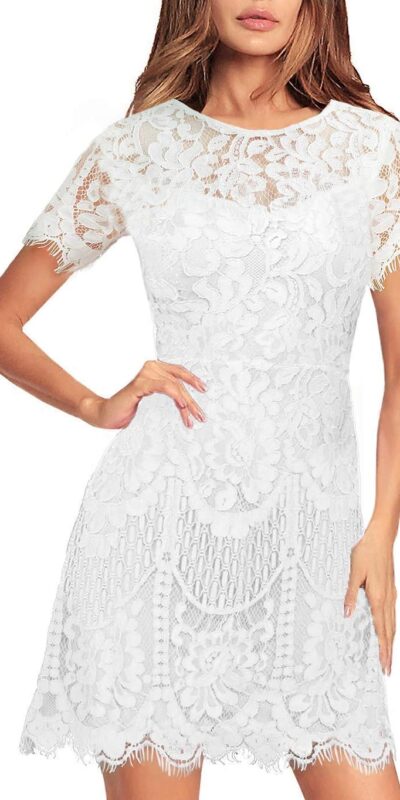Elegant Floral Lace Wedding Guest Cocktail Dress, Size 910
