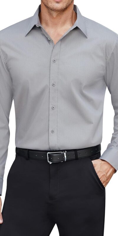 J.VER Men's Stretch Stain Shield Solid Dress Shirt