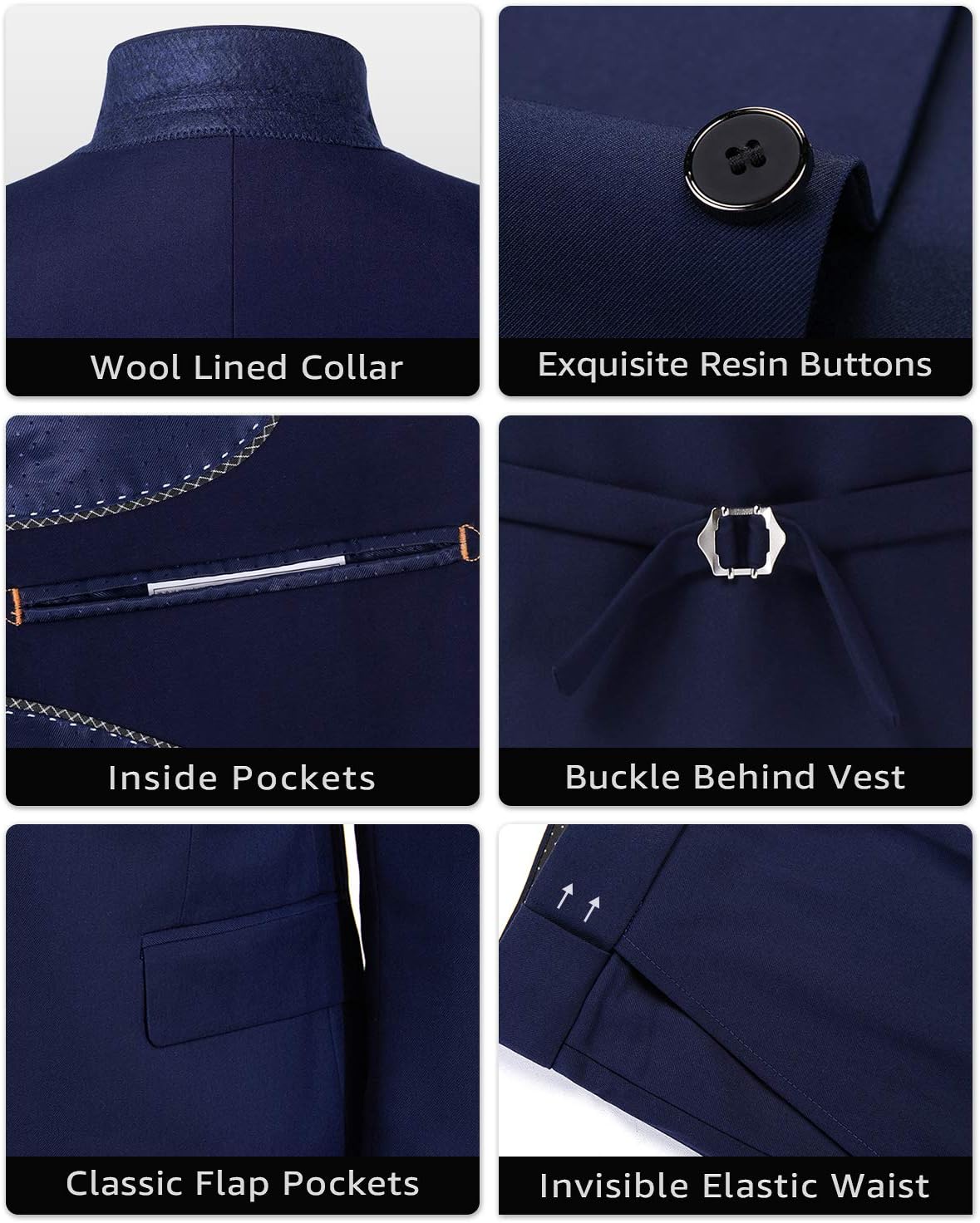MYS Men's Slim Fit Suit Set, 3 Piece, One Button, Solid, Small - Image 6