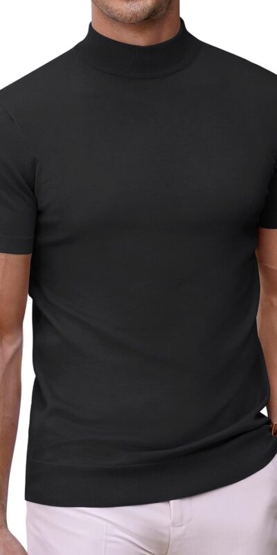 COOFANDY Men's Mock Turtleneck Short Sleeve Knitted Pullover Tee