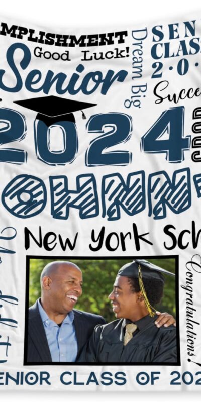 Customized Senior Class of 2024 Graduation Blanket - Personalized with Photo and Name - Sherpa or Fleece - Custom Size - Gift from Mom Dad
