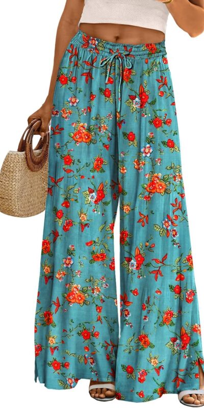 Boho Floral Palazzo Pants with Pockets - High Waist
