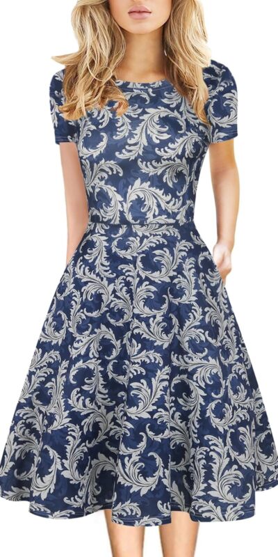 Vintage 50s Floral Print A-Line Swing Dress with Pockets