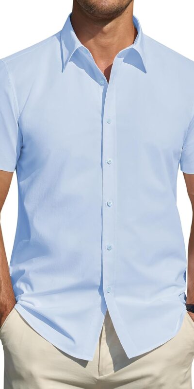 J.VER Men's Short Sleeve Dress Shirt with Stain Shield