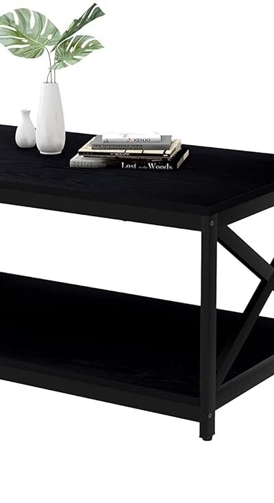 Bigbiglife 3-Piece Living Room Coffee Table Set with Large Storage, Industrial X-Design Tables (Black)