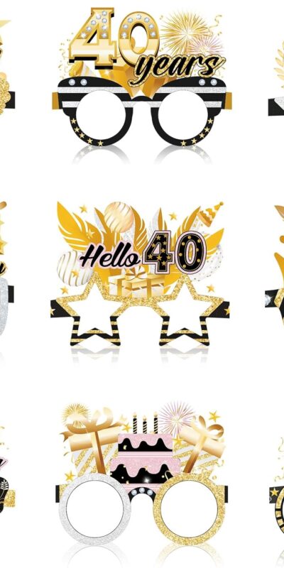 40th Birthday Glasses, 18 Pack Photo Props for Man Women