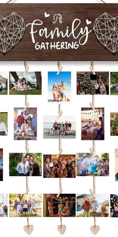 Wooden Family Photo Collage Wall Decor with 20 Clips