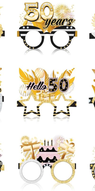 Konsait 50th Birthday Glasses, 18 Pack 50th Birthday Paper Glasses for Man Women, 50th Birthday Photo Props Party Supplies, Hello Fifty Cheers to 50 Years 50th Birthday Party Favors