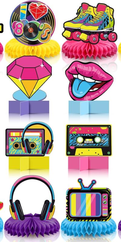 16 Pcs 80s Themed Honeycomb Centerpieces - Retro Birthday Party Decorations