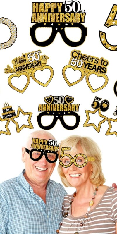 50th Anniversary Paper Eyeglasses Decorations, Black Gold Theme Party