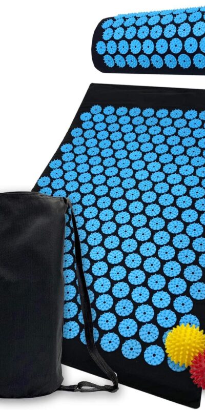 Acupressure Mat & Pillow Set for Lower Back Pain Relief - Acupuncture Mattress & Spiky Ball Massage Set for Neck & Sciatic Nerve Pain - Relieves Tension at Pressure Points - Deluxe Size