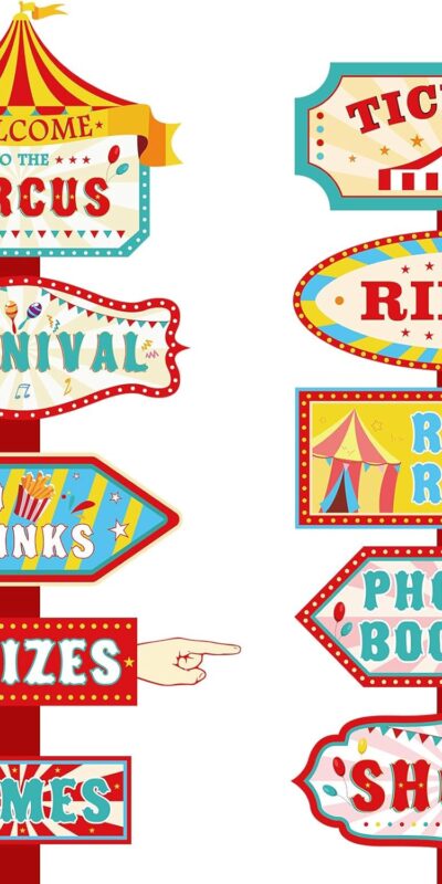 20-Piece Circus Theme Party Directional Signs for Kids Birthday