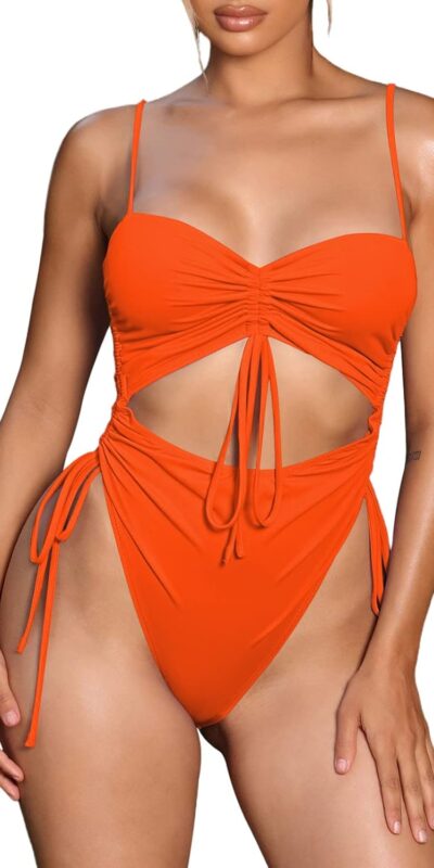 Viottiset Women's Cut Out Drawstring One Piece Swimsuit - Sassy Cheeky Style