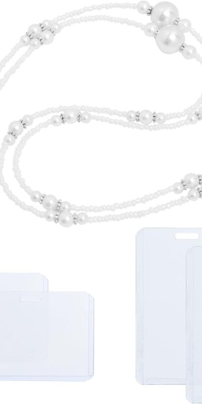 Elegant Pearl Lanyard Set with 4 ID Badge Holders