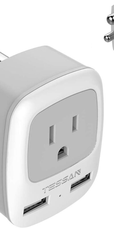 TESSAN Grounded Travel Plug Adaptor with 2 USB & 1 American Outlet - Type M Countries