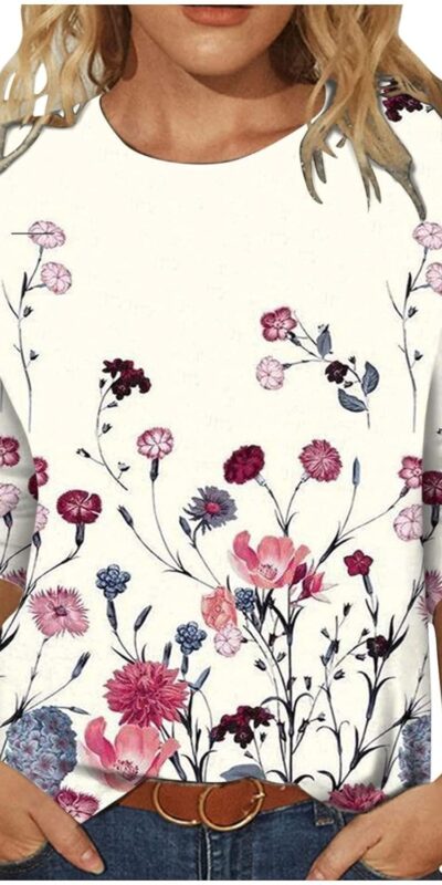 Women's Trendy 3/4 Sleeve Crewneck Summer Top