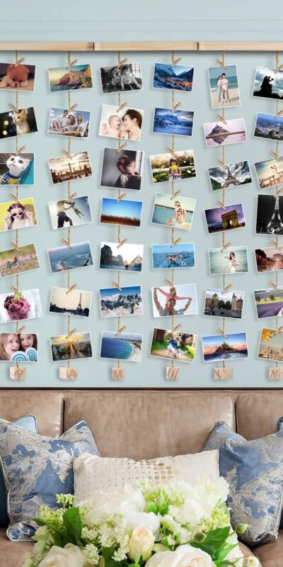 26x29 inch Family Collage Wood Picture Frame with 30 Clips & Adjustable Twines - Stylish Wall Decor