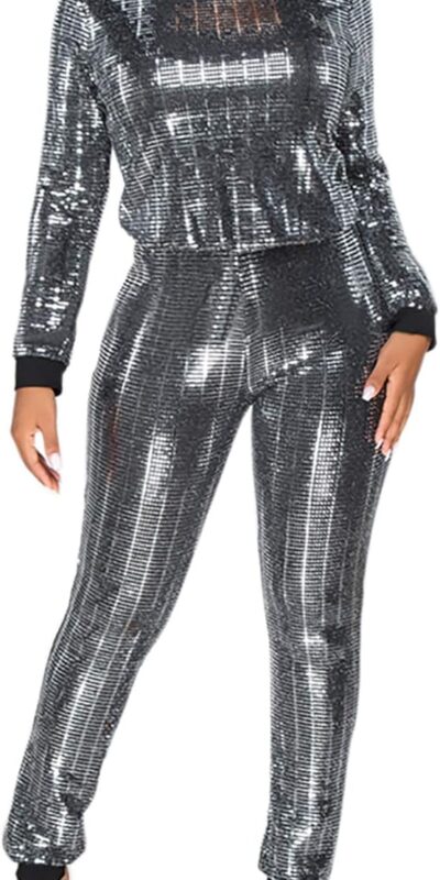 Lucuna Women's Sparkly Sequin 2-Piece Party Clubwear Set