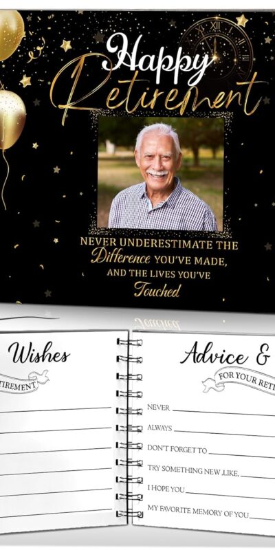 Retirement Guest Book Set with Signature Pen Black Gold Office Colleague Advice and Wishes