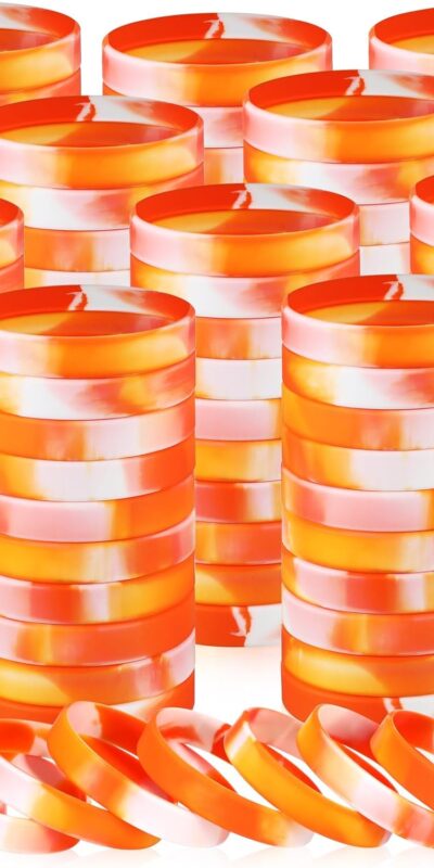 100 Pcs Silicone Rubber Bracelets Orange and White Wristbands