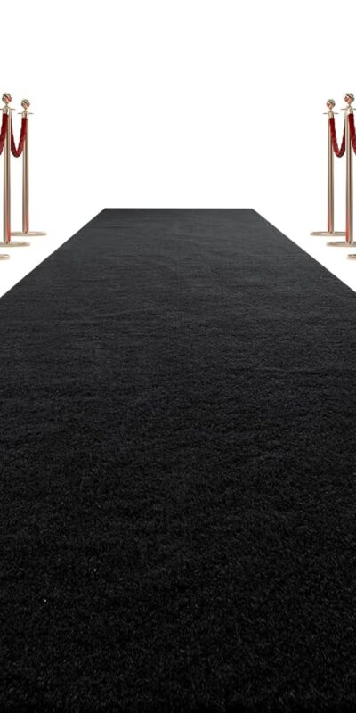 Event Carpet Runner, Non-Slip Aisle Rug for Party Wedding, Black, 3x15 ft