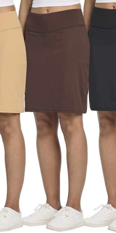 Women's 20" Golf Skirts 3 Pack: Knee Length Skorts with Pockets