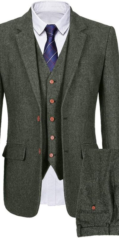 Vintage Men's 3-Piece Suit Set Herringbone Tweed Checkered - Size Large