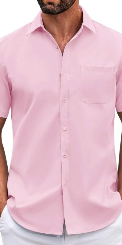 COOFANDY Mens Short Sleeve Button Down Shirt with Pocket
