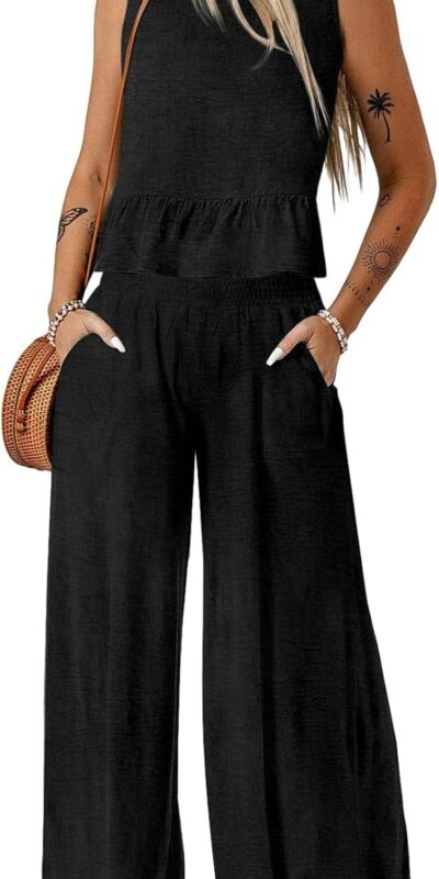 Dokotoo Women's Sleeveless Tank Top and Wide Leg Pants Set
