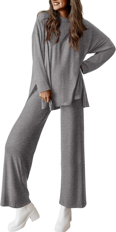 PRETTYGARDEN Women's Cozy Lounge Set with Wide Leg Pants