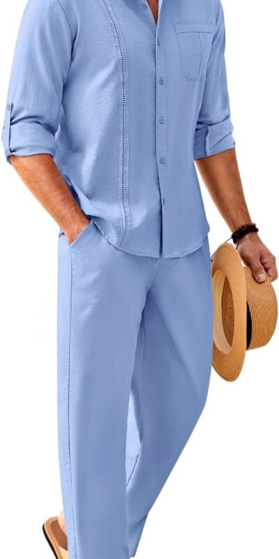Men's Linen 2-Piece Summer Beach Outfit Set